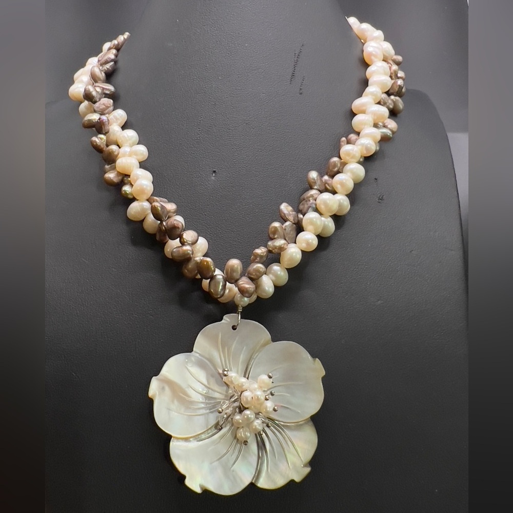 MOTHER OF PEARL POTATO PEARL DOUBLE STRAND STATEMENT COASTAL NECKLACE